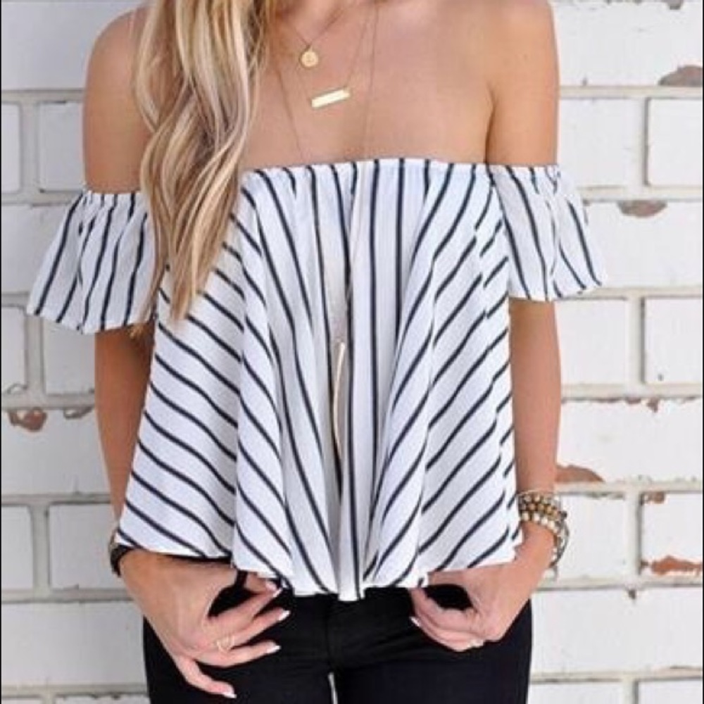 NWT Striped Off Shoulder Bateau Top